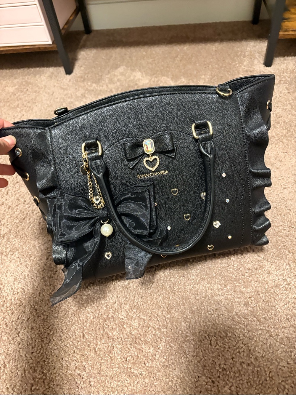 Samantha Vega Black Gold Heart Flutter Purse Large Size. Charm included. - Picture 2 of 11